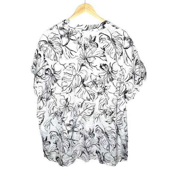Joie 100% Linen Black White Tropical Print Top 1X - Picture 2 of 9